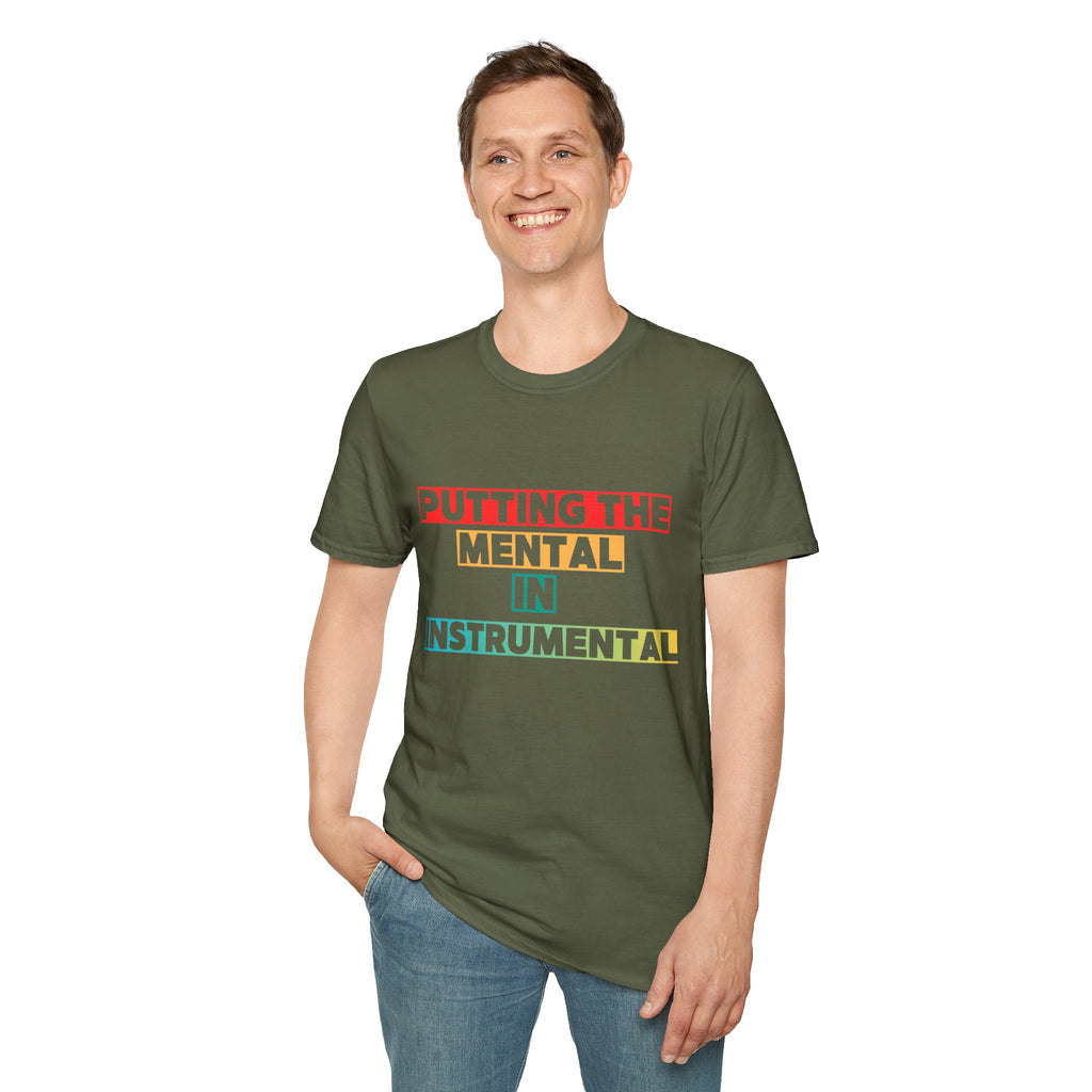Putting the Mental in Instrumental T-Shirt — Retro Block Text Tee for Musicians & Music Lovers
