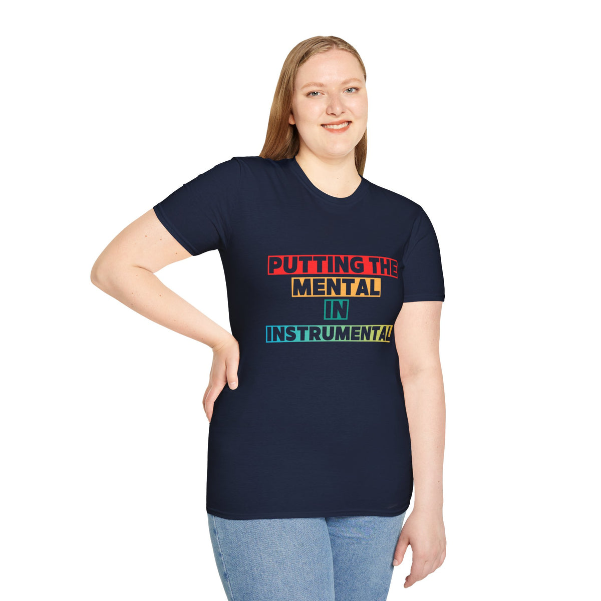 Putting the Mental in Instrumental T-Shirt — Retro Block Text Tee for Musicians & Music Lovers