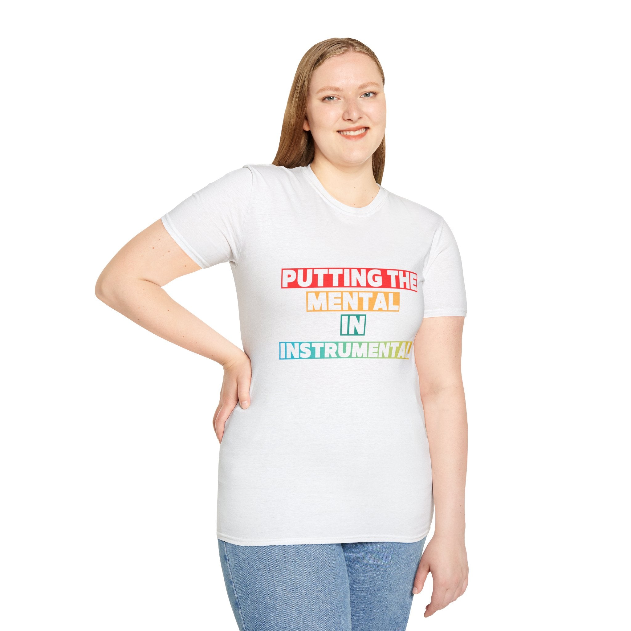 Putting the Mental in Instrumental T-Shirt — Retro Block Text Tee for Musicians & Music Lovers