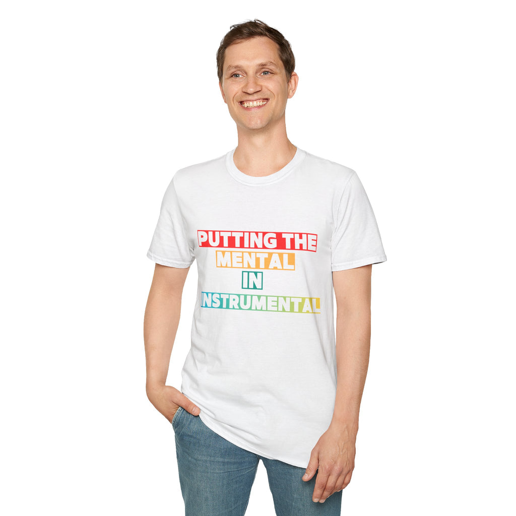 Putting the Mental in Instrumental T-Shirt — Retro Block Text Tee for Musicians & Music Lovers