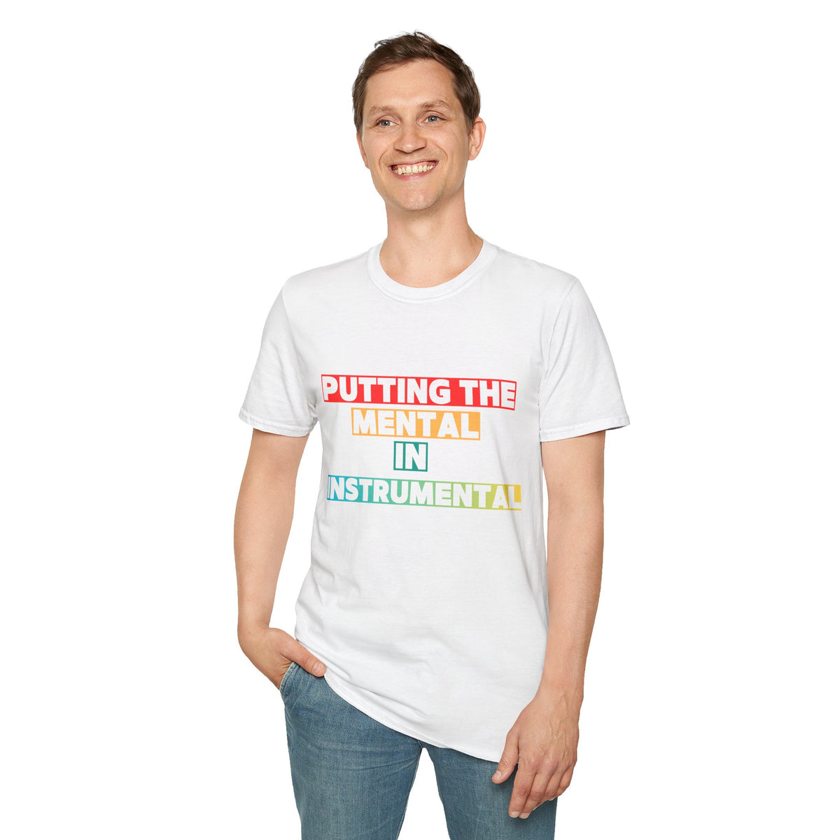 Putting the Mental in Instrumental T-Shirt — Retro Block Text Tee for Musicians & Music Lovers