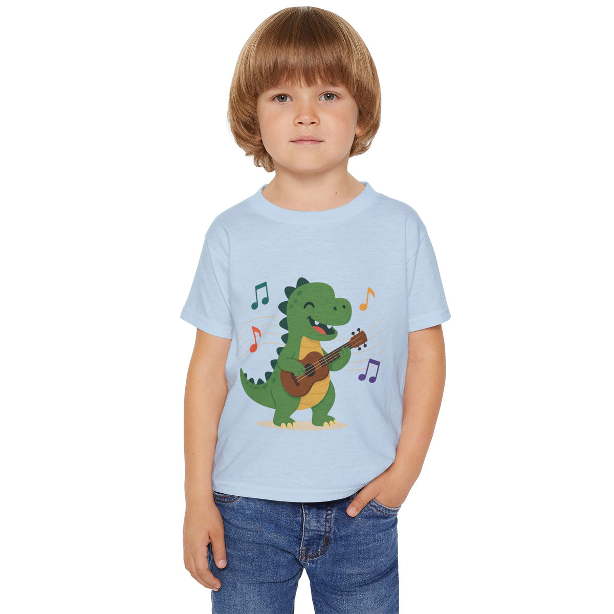 Toddler T‑Shirt — Cute Dinosaur Playing Guitar | Musical Dino Kids Tee