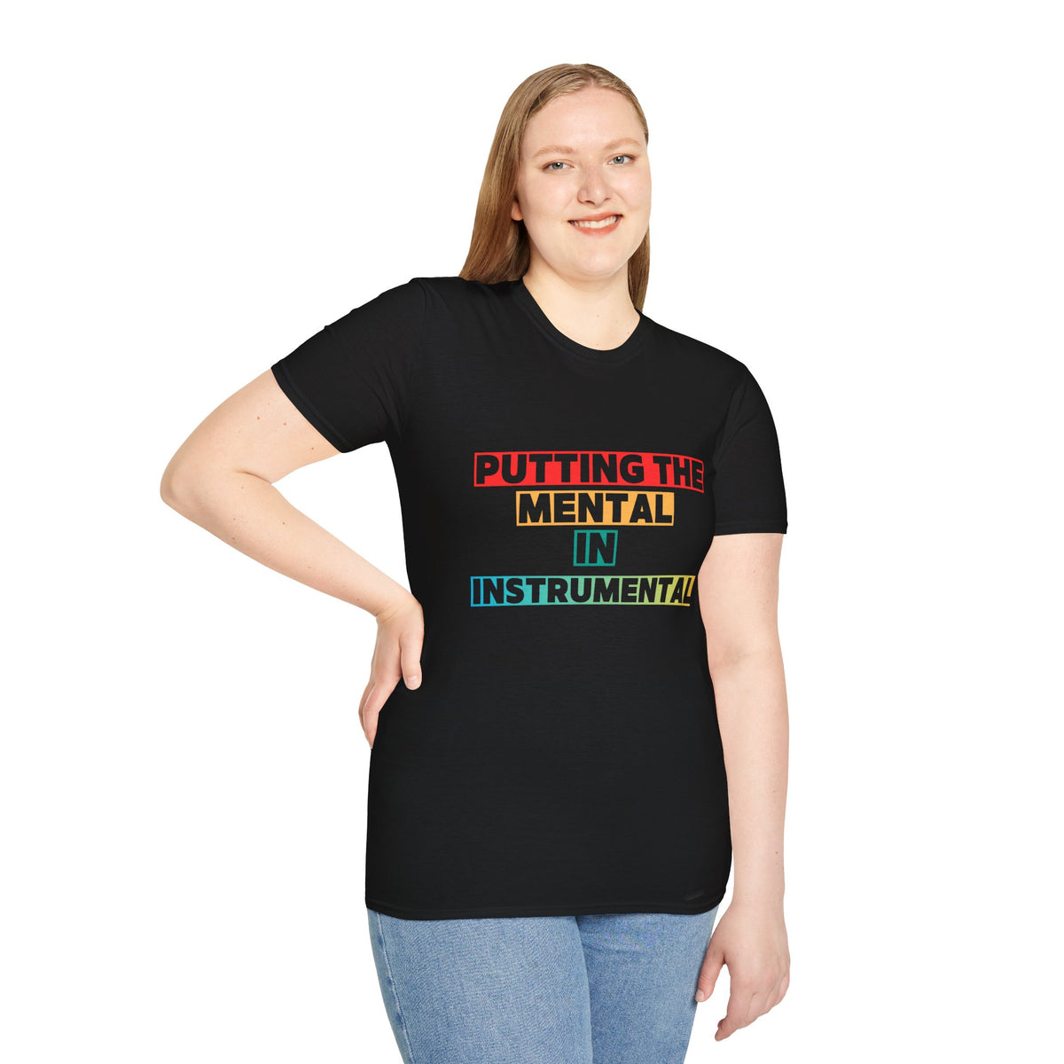 Putting the Mental in Instrumental T-Shirt — Retro Block Text Tee for Musicians & Music Lovers