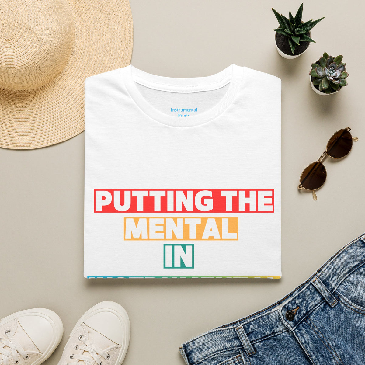 Putting the Mental in Instrumental T-Shirt — Retro Block Text Tee for Musicians & Music Lovers