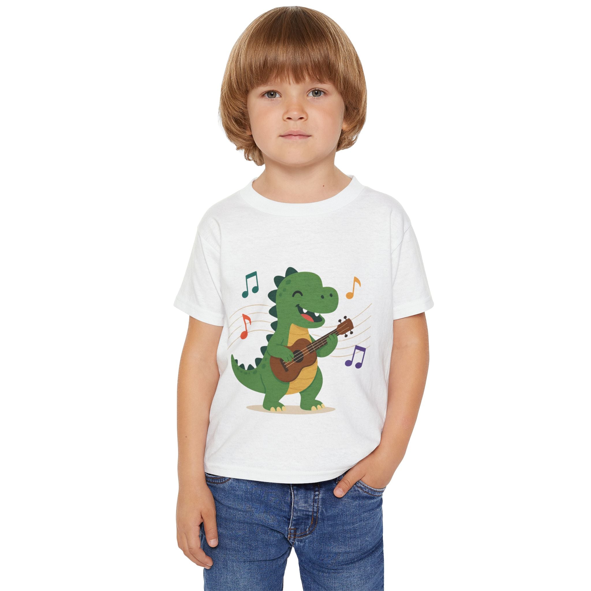 Toddler T‑Shirt — Cute Dinosaur Playing Guitar | Musical Dino Kids Tee