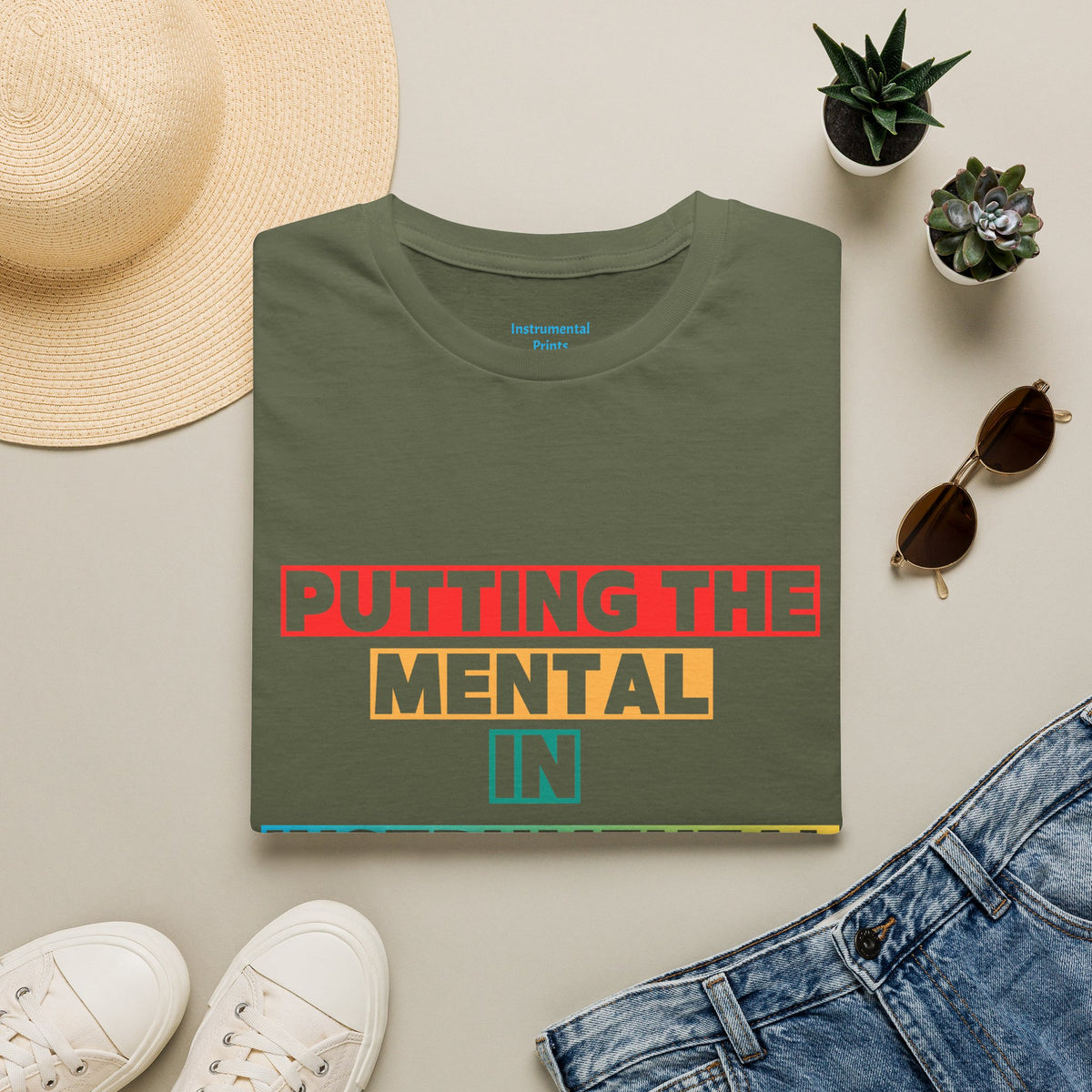 Putting the Mental in Instrumental T-Shirt — Retro Block Text Tee for Musicians & Music Lovers