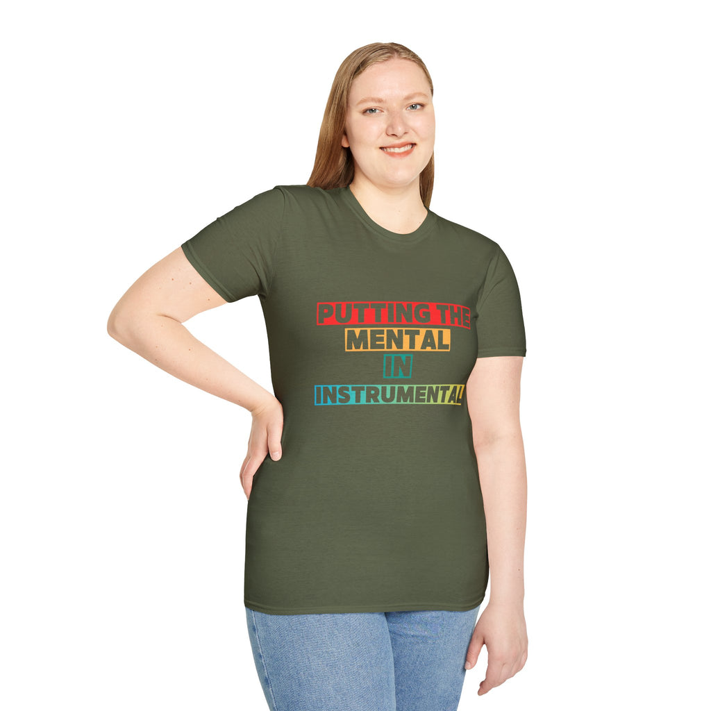 Putting the Mental in Instrumental T-Shirt — Retro Block Text Tee for Musicians & Music Lovers