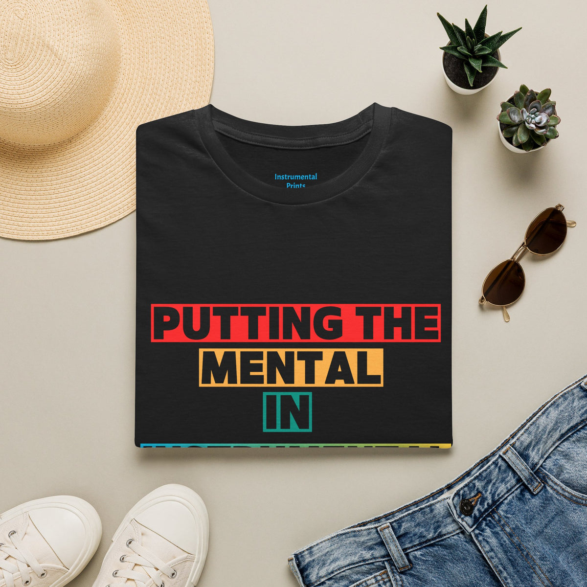 Putting the Mental in Instrumental T-Shirt — Retro Block Text Tee for Musicians & Music Lovers